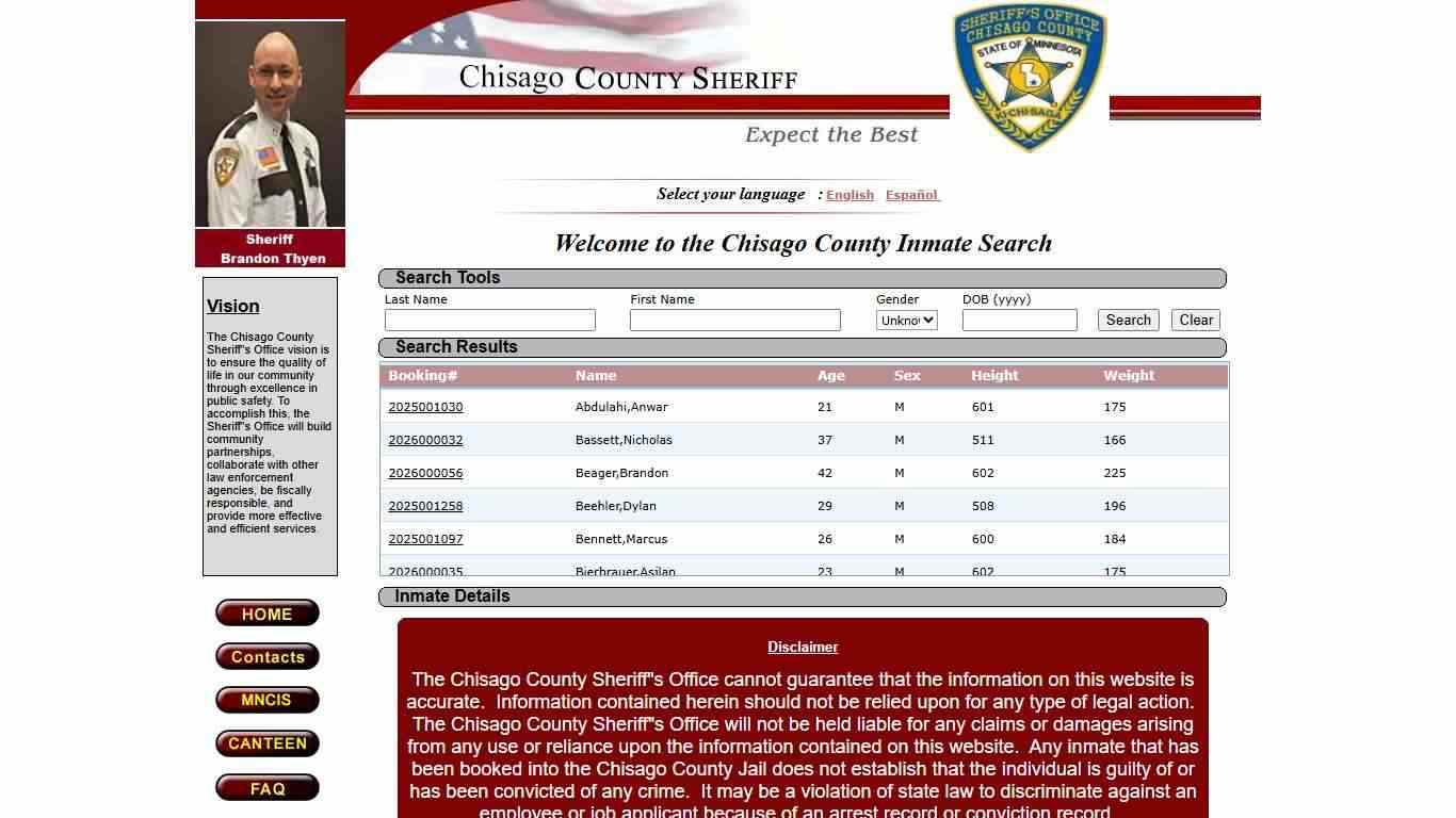 :: Chisago County Inmate Locator ::
