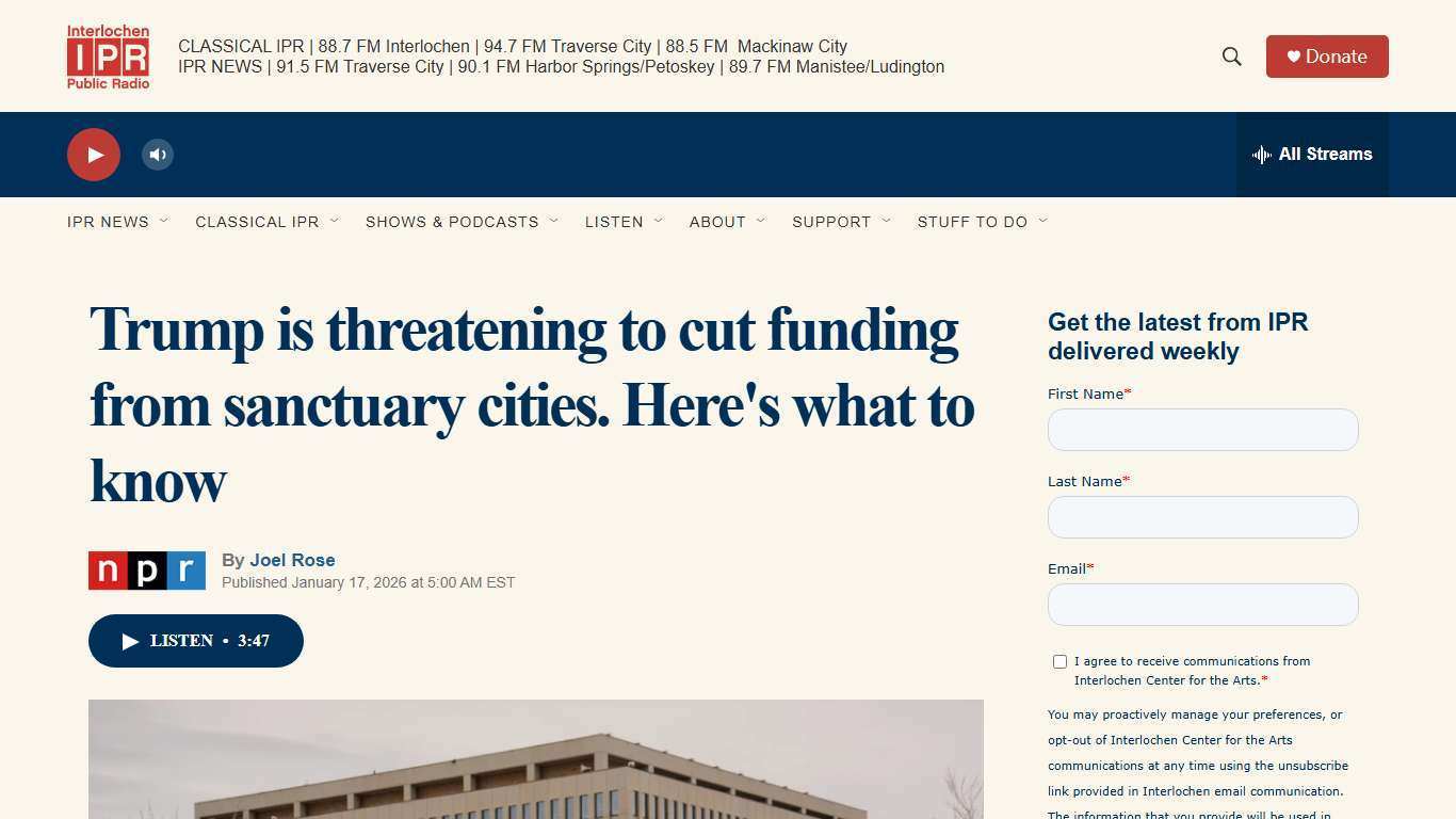 Trump is threatening to cut funding from sanctuary cities. Here's what to know | Interlochen Public Radio